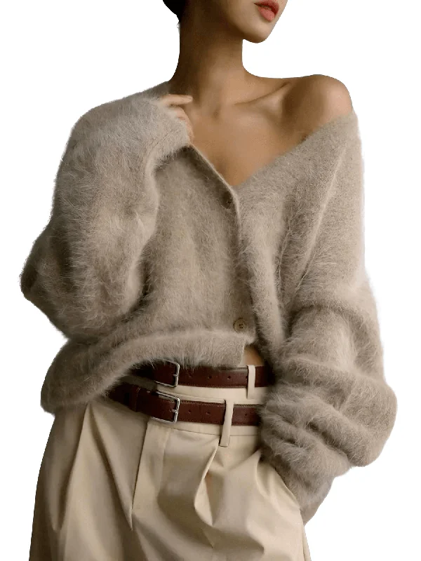 Elegant V-Neck Long Sleeve Sweater Single Breasted Women's Cardigan Soft Chenille Fabric Brocade Fabric Lace Fabric