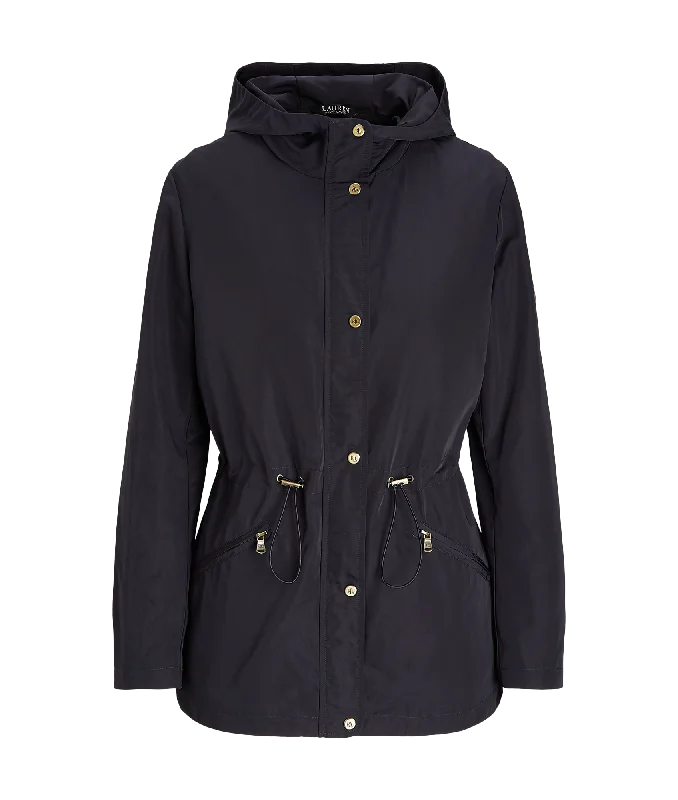 2-In-1 Hooded Jacket - Navy Boat Neck Shawl Collar Notched Collar