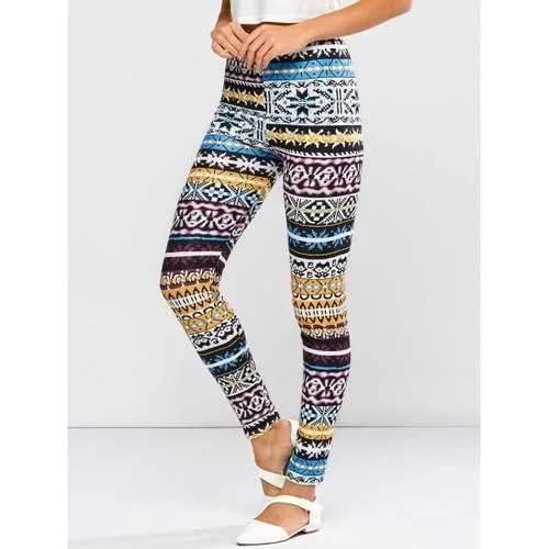 High Waist Tribal Patter Skinny Pants - L Cozy Lounge Pants