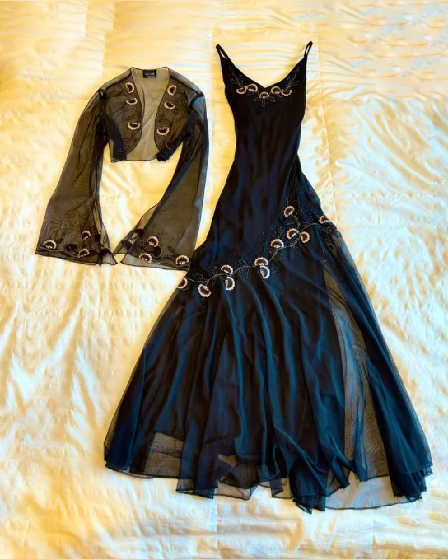 Black Two Pieces Straps A-Line Long Party Dress Vintage Evening Dress, DP4875 Tunics Recommended stylist