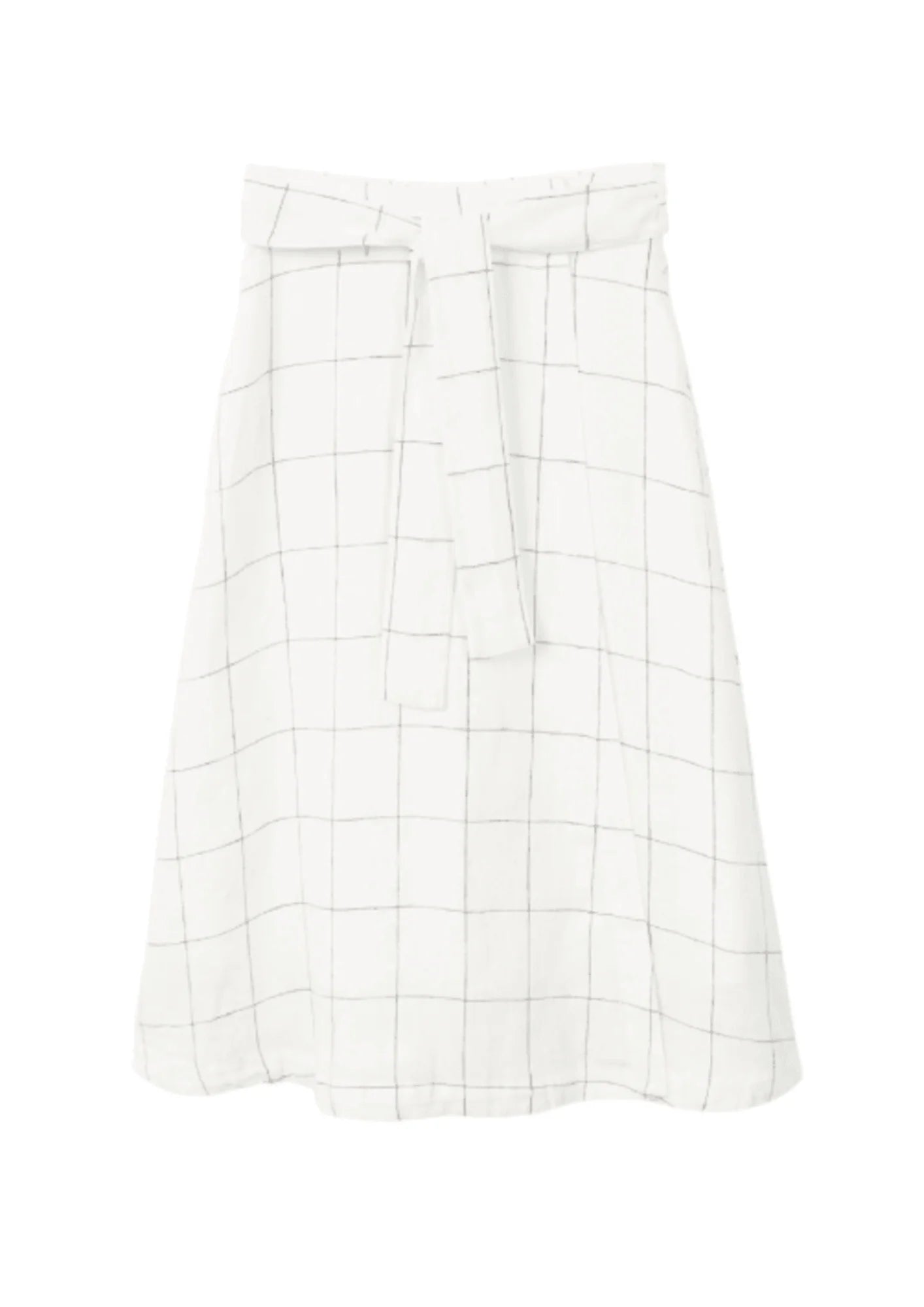 WHITE CHECKERED LINEN WRAP SKIRT belted skirt waist