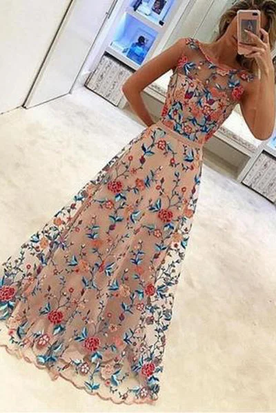 New Arrival Embroidery Lace Sleeveless Long Prom Dress Evening Gowns Party Dress Tunics Top Casual