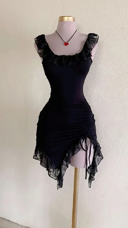Black Straps Sheath Lace Short Party Dress Mini Birthday Outfits, DP4020 Tunics Formal black