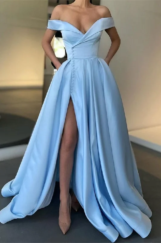 Party Dress Off-the-Shoulder Satin Long Split Long Prom Dress Tunics Vintage classic