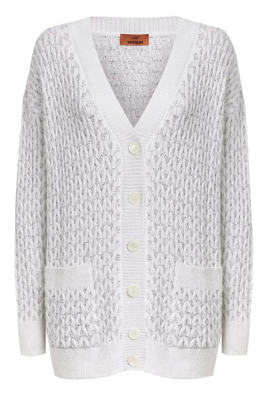 Oversized Cardigan - Silver Striped Floral Plaid
