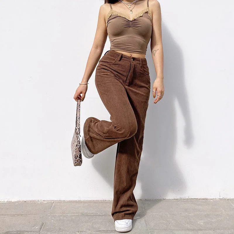 Retro Solid Corduroy High Waist Wide Leg Pants (5 colors) Modern Bootcut Pants