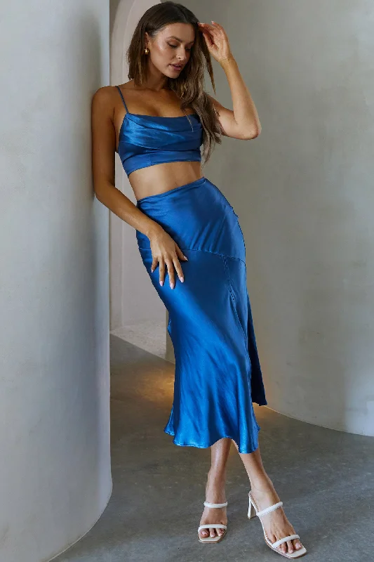 Well Versed Split Midi Skirt Navy cashmere skirt plush