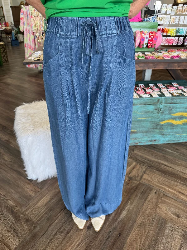 Chambray Denim Pants Cozy Fitted Pants