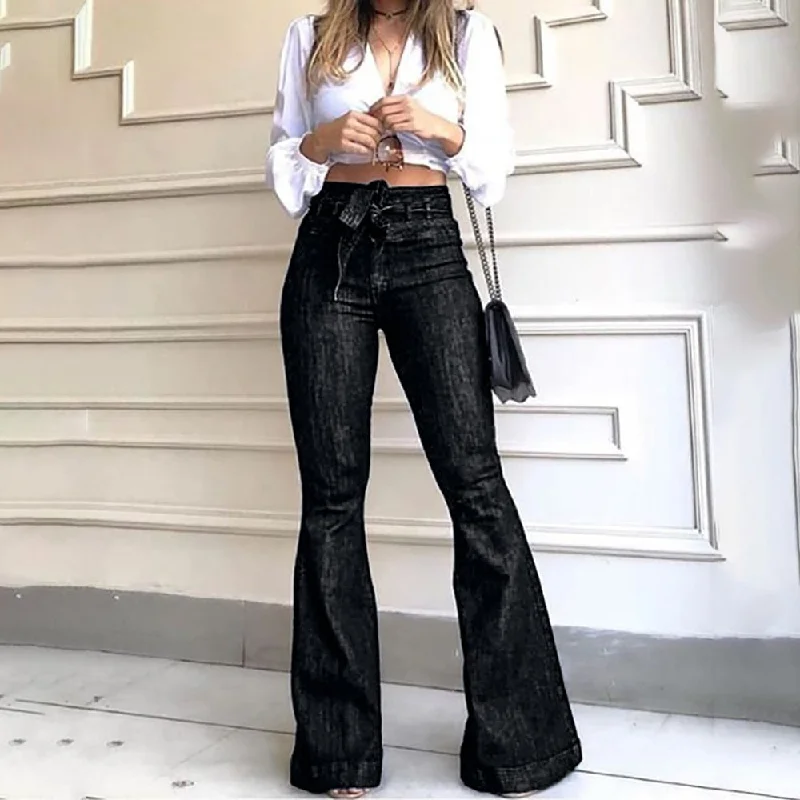 High Waist Denim Flare Pants Stretch Fit Pants