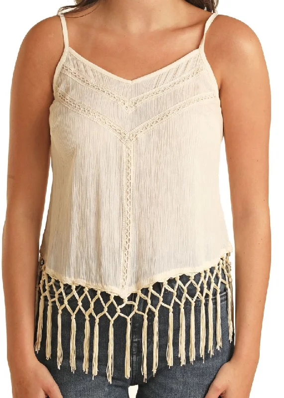 Women's Rock & Roll Lace Inset Tank Top rhinestone tank top