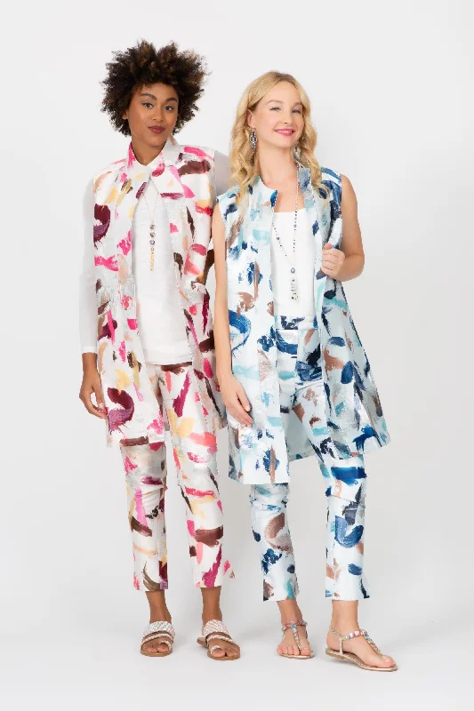 Artistic Brush Cigarette Pant Blue Multi Soft Sweatpants Style