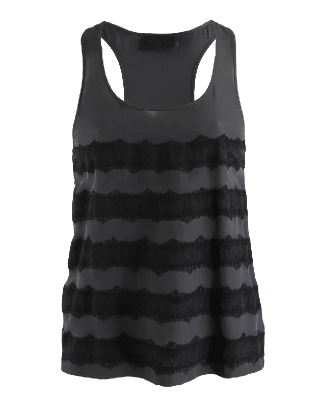 Embroidered Stripe Chiffon Tank bright tank top