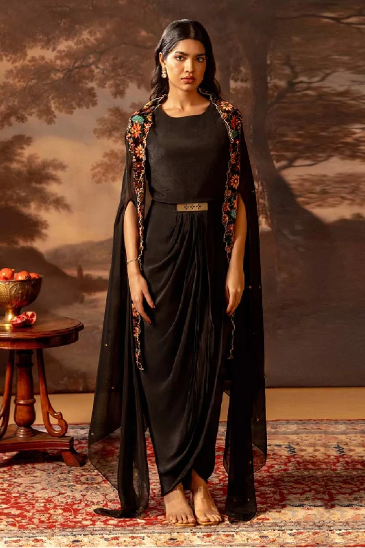 Black Aarani Embroidered Draped Dress & Jacket Set Trench Coat Raincoat Waterproof Jacket Black Aarani Embroidered Draped Dress & Jacket Set Trench Coat Raincoat Waterproof Jacket