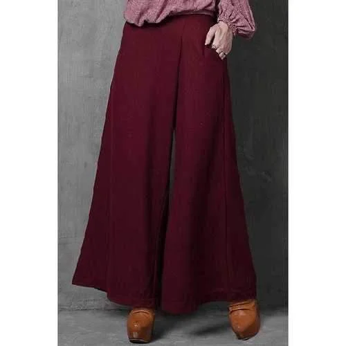 Trendy High-Waisted Wide Leg Pocket Design Women's Wine Red Pants - Wine Red S Classic Cropped Pants
