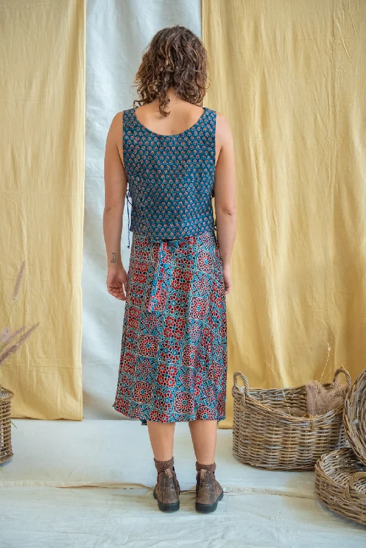 Tank Tie Top Ajrakh Indigo Floral Print basic tank top