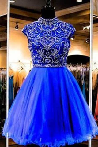 Royal Blue Homecoming Dress Short Tulle Fitted Party Dress Beading Prom Dresses Tunics Running lightweight