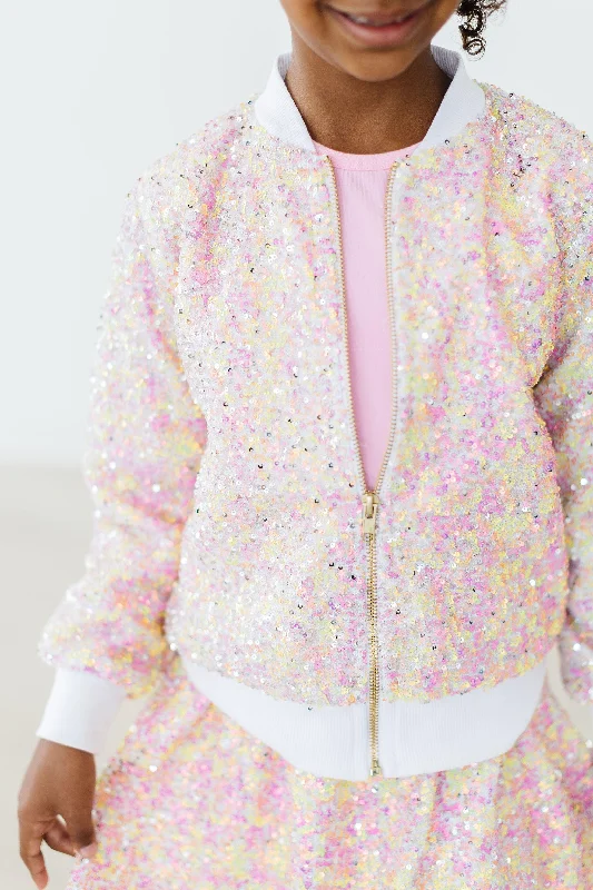 Spring Rainbow Sequin Jacket Insulated Jacket Fitted Jacket Loose Jacket