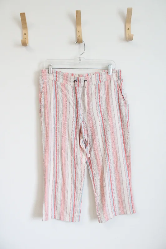 NEW Per Se Pink Blue & White Striped Capri Pants | M Comfortable Denim Trousers