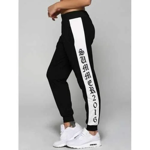 Color Block Sports Jogger Pants - Black L Lightweight Jogger Pants