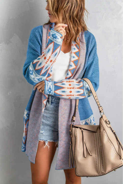 Aztec Cardigan - Blue Slim Fit Regular Fit Oversized