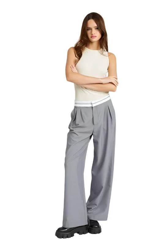 Reverse Waist Band Tailored Pants Chic Faux Leather Pants