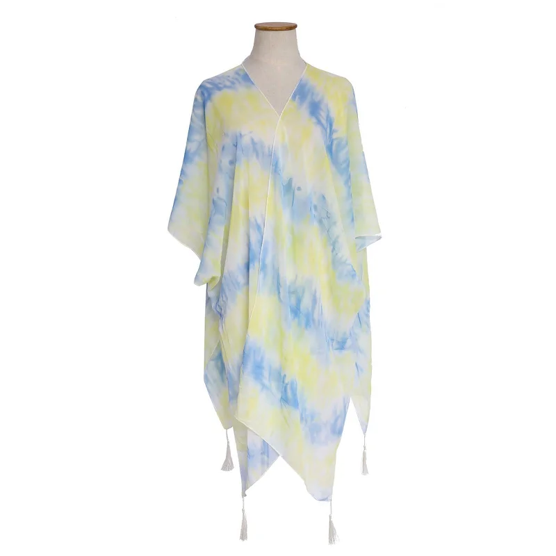 Women Loose Shawl Kimono Cardigan Boho Tops Jacket Blouse Yellow Blue Machine Wash Dry Clean Hand Wash