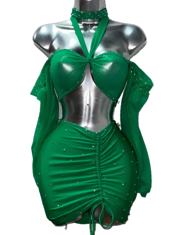 GREEN SKIRT SET wrap skirt elegant