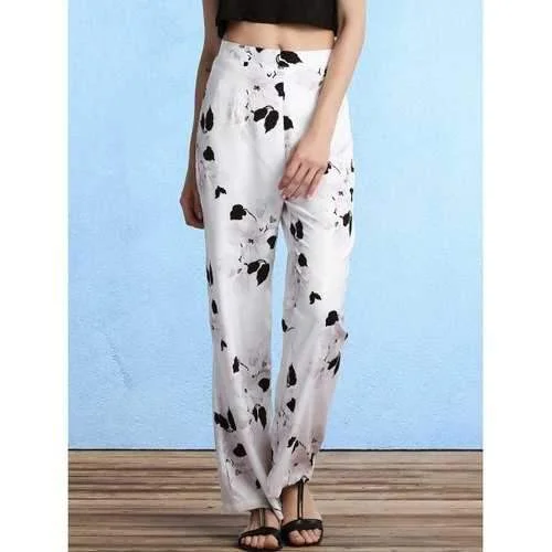 Stylish High Waist Floral Print Straight Leg Women's Pants - White L Lightweight Linen Pants