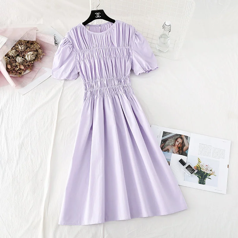 Narrow waist, slim temperament, bubble sleeves, small Hepburn skirt  4148 leather skirt durable