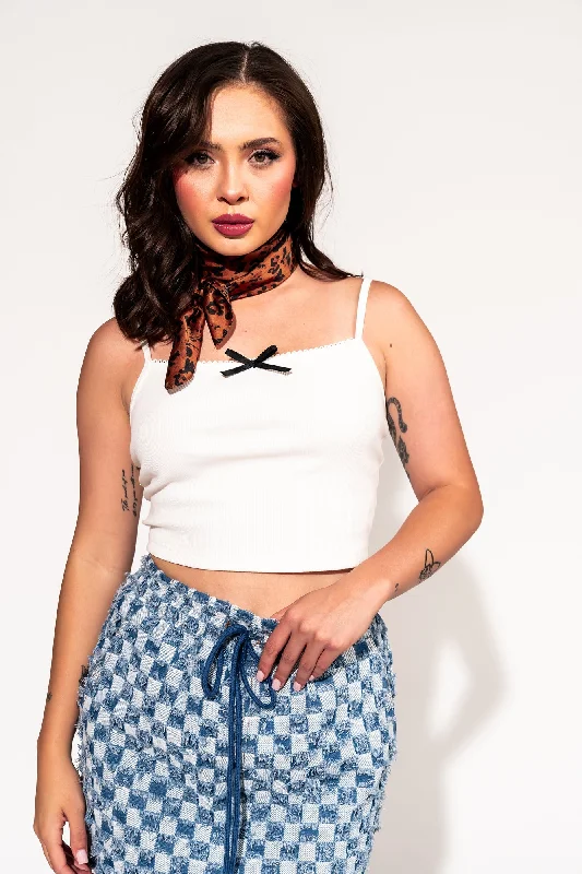 LOML Bow Tank in White spandex blend tank