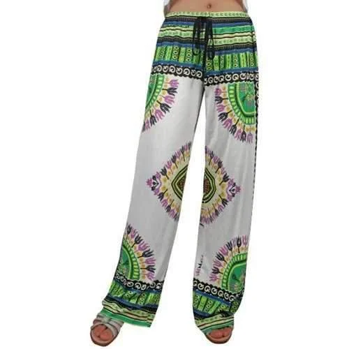 Drawstring Tropical Print Exumas Palazzo Pants - L Formal Wide-Leg Pants