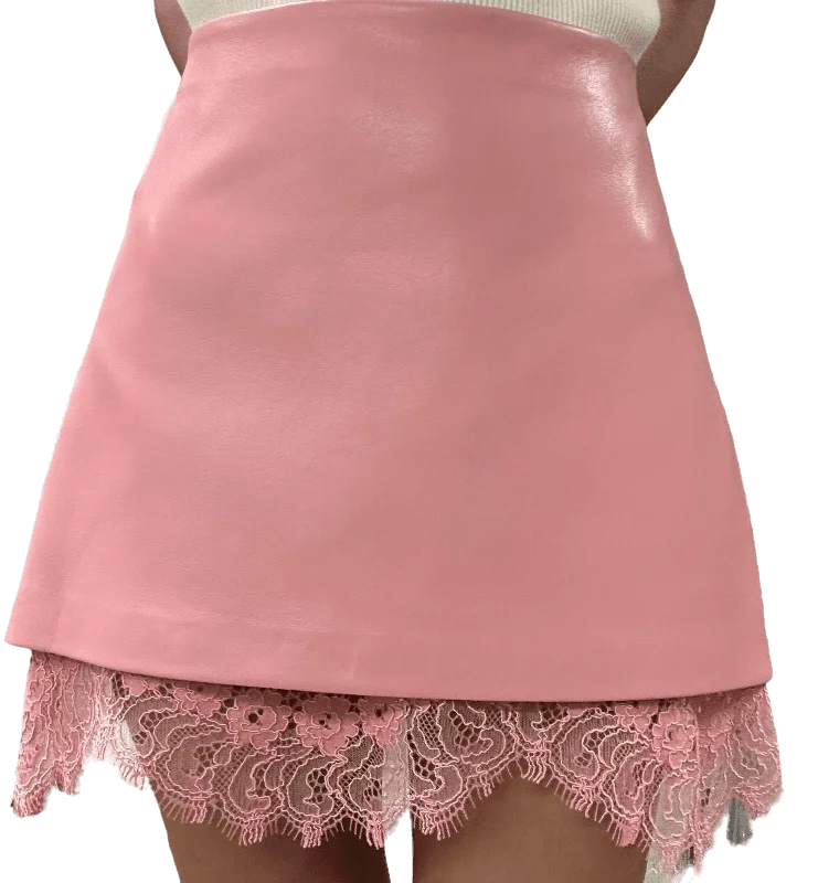Rubi Vegan Leather Lace Trim Mini Skirt Rose - Alice + Olivia wool skirt breathable