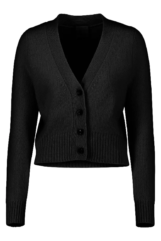 V-Cardigan - Black Boat Neck Shawl Collar Notched Collar