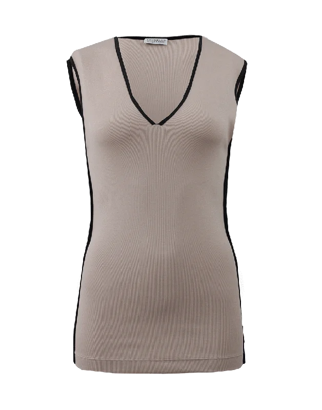 Ribbed Tank With Contrast Piping scoop neck tank