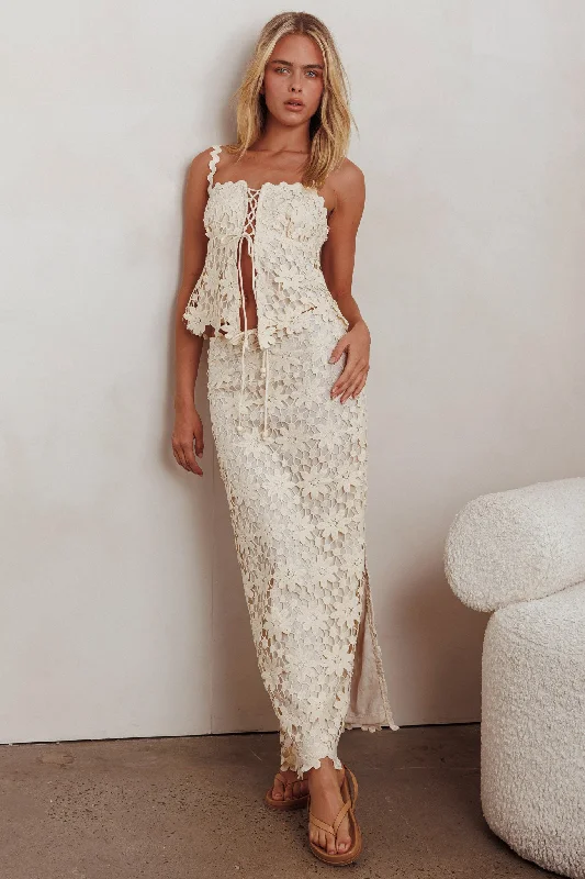 Sun Days Crochet Lace Maxi Skirt Sand leather skirt modern