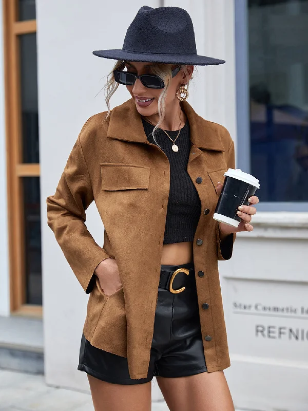Button Front Collared Drop Shoulder Jacket Snapped Jacket Toggled Jacket Drawstring Jacket