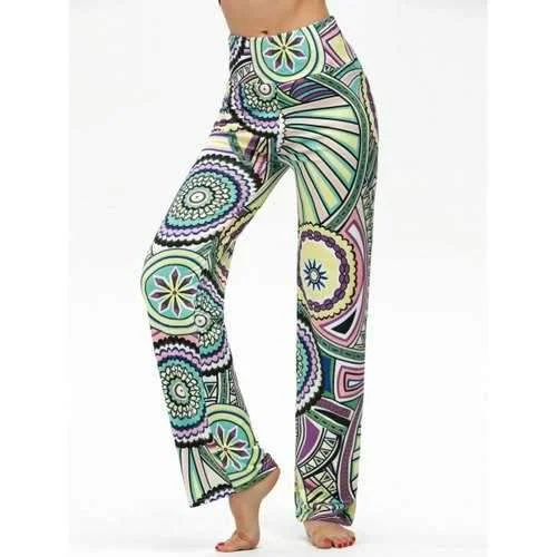 High Waisted Round Geometric Print Boho Pants - S Comfy Athletic Pants