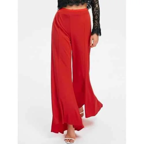 Asymmetrical Flow Flared Pants - Red S Classic Flared Pants