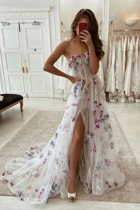 A-line Sweetheart Front Split Elegant Party Dress Long Prom Dresses Tunics Occasion special