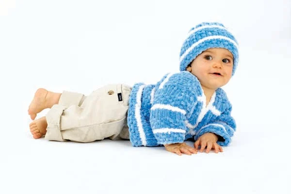 Striped Cardigan and Hat Pattern (Knit) Thin Thick Dense