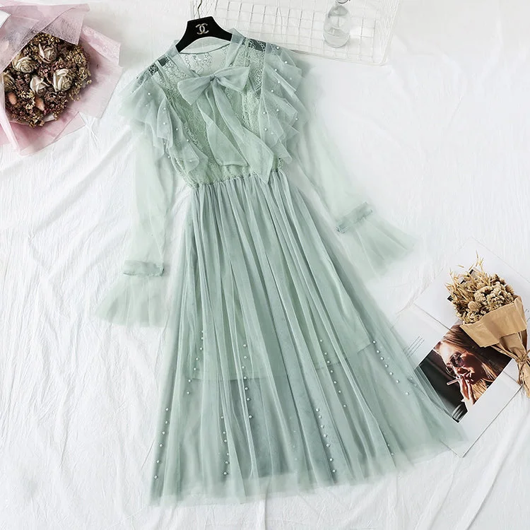 New nail bead lace up French retro super xiansen sweet skirt  4309 cotton skirt soft
