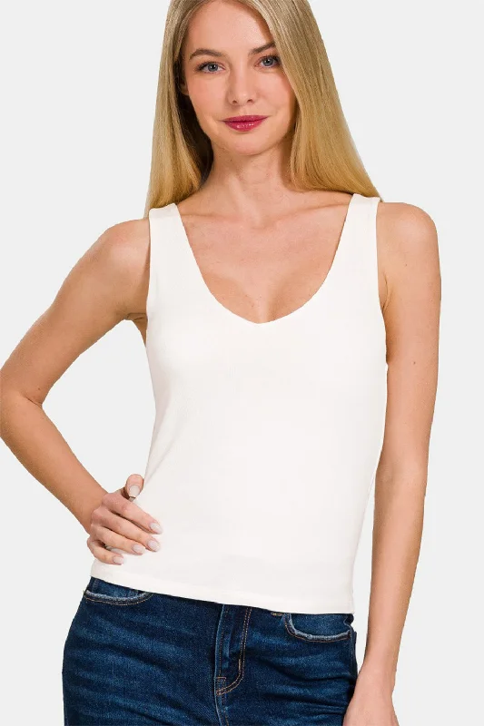 Zenana Double Layer V Neck Tank crew neck tank