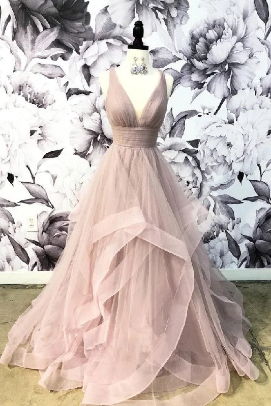 A Line Deep V Neck Ruffles Prom Dresses Long Open Back Cheap Party Dresses Tunics Custom made