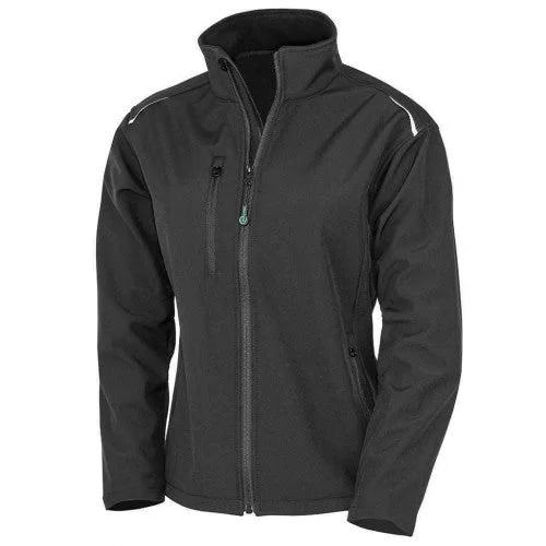Result Genuine Recycled Womens/Ladies Printable Three Layer Soft Shell Jacket Front Pockets Side Pockets Patch Pockets