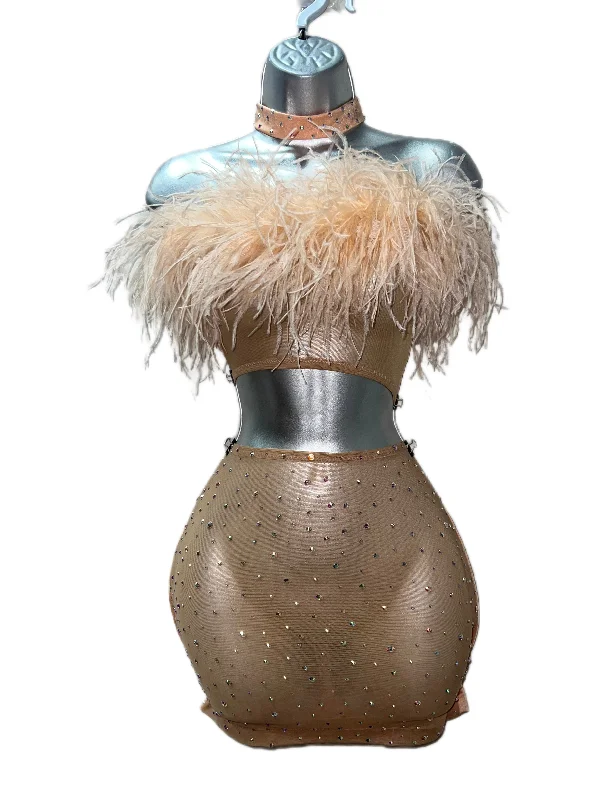Three Piece Ostrich Feathered Skirt Set velvet skirt plush