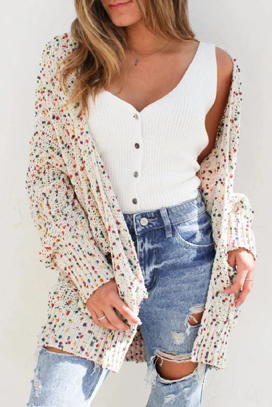 Colorful Confetti Long Cardigan - White Asymmetrical,ymmetric Pencil Cardigan