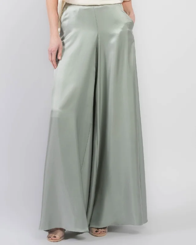 Silk Twill Wide Leg Pants Chic Wool Trousers