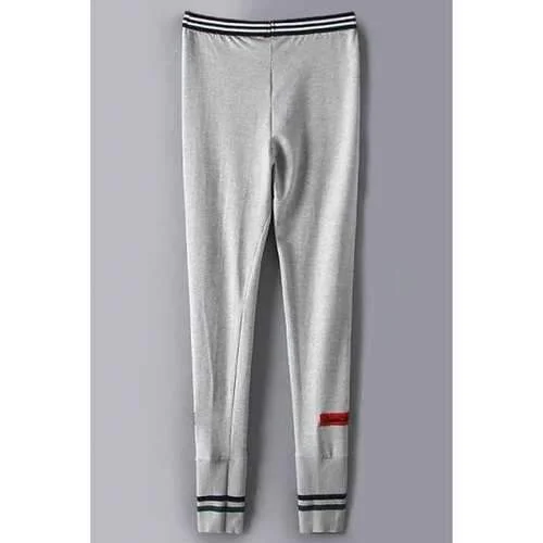 Stylish Elastic Waist Cotton Blend Women's Pants - Gray M Elegant High-Waist Pants