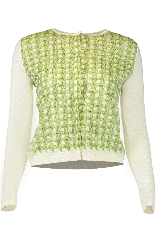 Patterned Knit Cardigan Real Fur Shearling Chenille
