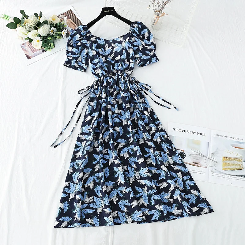 French bubble sleeves open waist, retro, gentle waist, slim skirt  4264 maxi skirt elegant